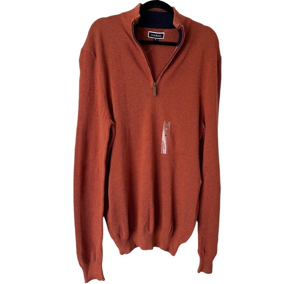 NWT Club Room Men’s Textured 1/4 Zip Pullover Sweater Royal Orange Sz Medium - Picture 3 of 6